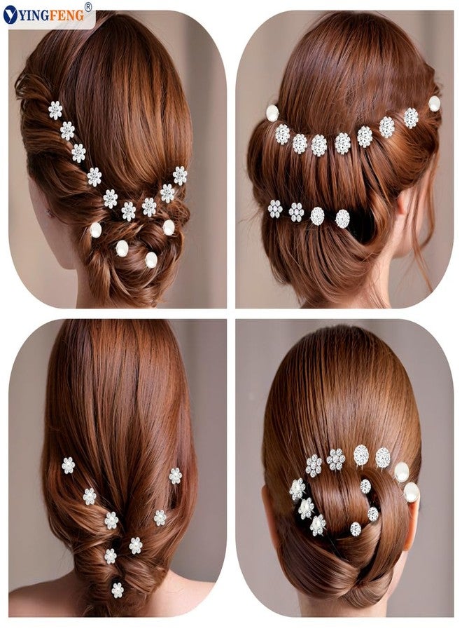 YINGFENG 60 Pcs 7 Styles Silver Bridal Wedding Hair Pins, YINGFENG Flower Hair Clips for Women, U Shaped Crystal Pearl Hair Clips, Suitable for Brides, Bridesmaids, Women's Wedding Hair Accessories - Image 4